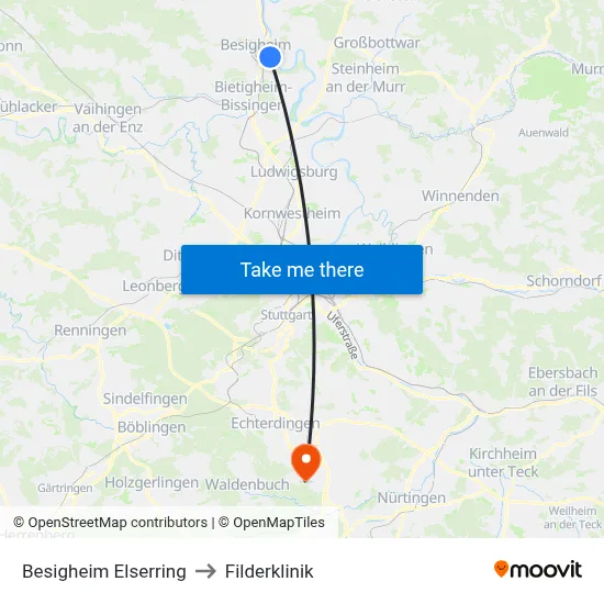Besigheim Elserring to Filderklinik map
