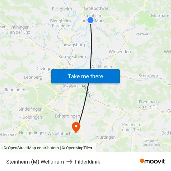 Steinheim (M) Wellarium to Filderklinik map