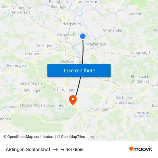 Aldingen Schlosshof to Filderklinik map