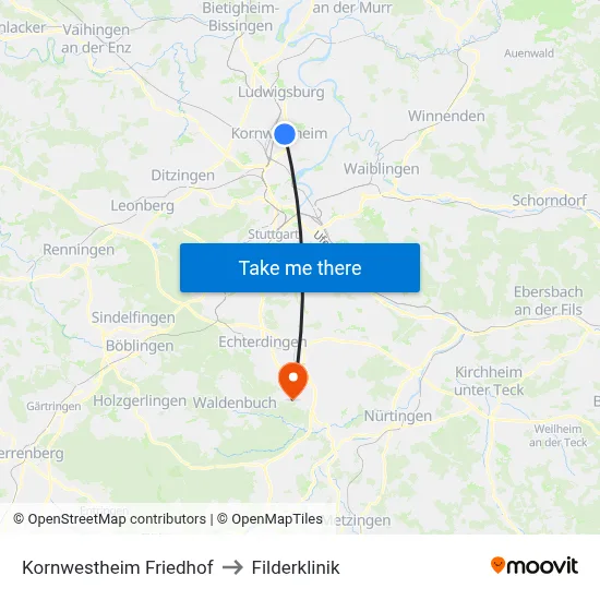 Kornwestheim Friedhof to Filderklinik map