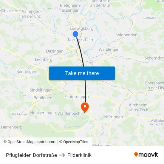 Pflugfelden Dorfstraße to Filderklinik map