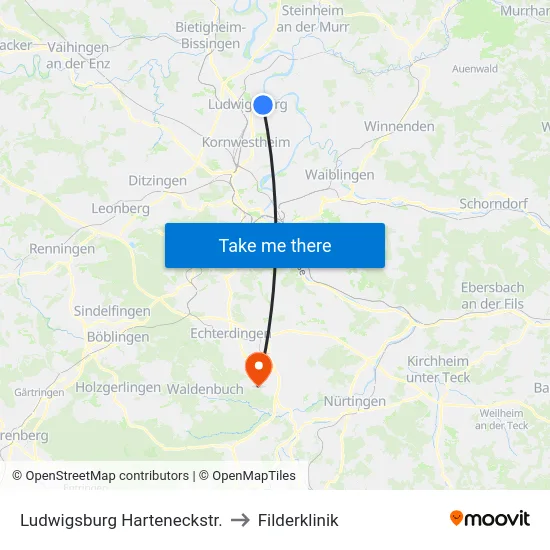 Ludwigsburg Harteneckstr. to Filderklinik map