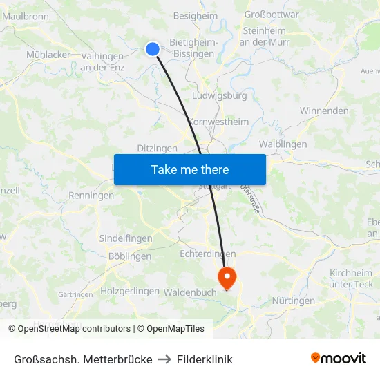 Großsachsh. Metterbrücke to Filderklinik map