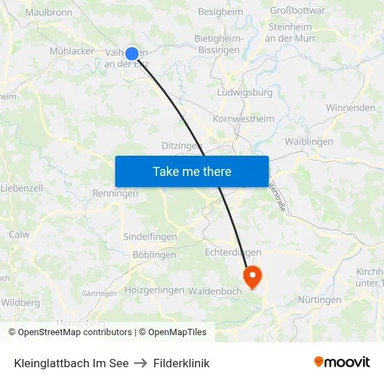 Kleinglattbach Im See to Filderklinik map