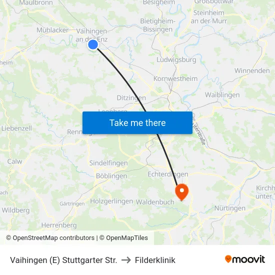 Vaihingen (E) Stuttgarter Str. to Filderklinik map