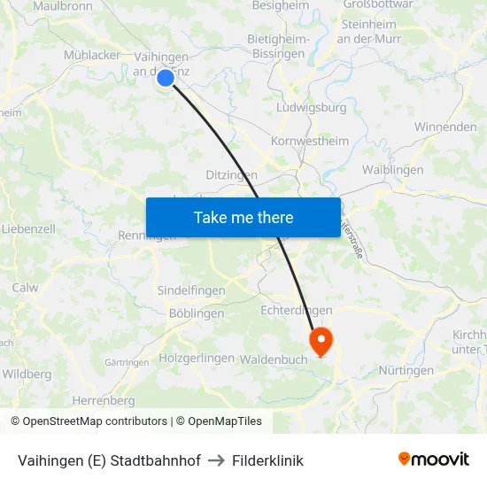 Vaihingen (E) Stadtbahnhof to Filderklinik map