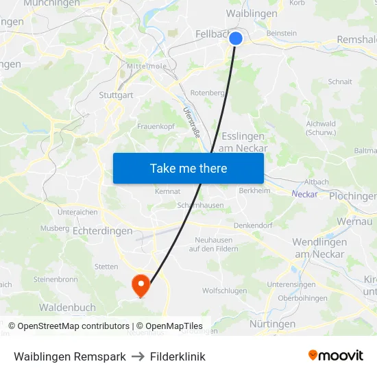 Waiblingen Remspark to Filderklinik map
