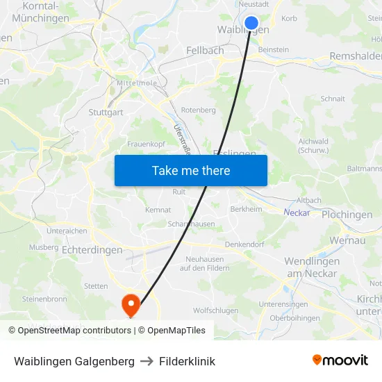 Waiblingen Galgenberg to Filderklinik map