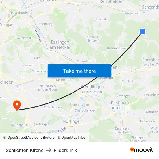 Schlichten Kirche to Filderklinik map