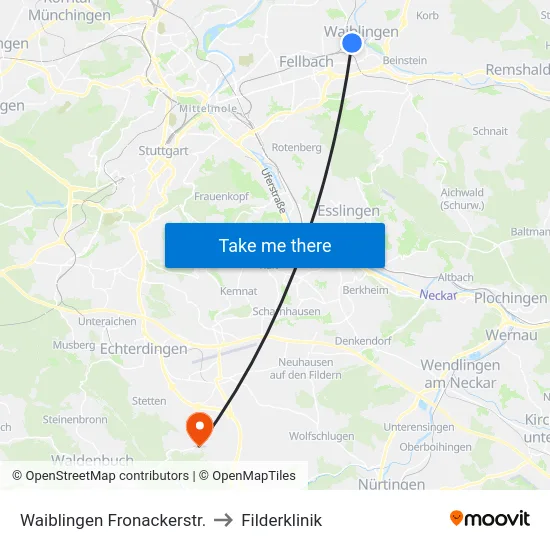 Waiblingen Fronackerstr. to Filderklinik map