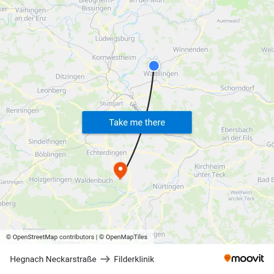 Hegnach Neckarstraße to Filderklinik map