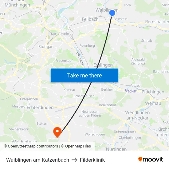 Waiblingen am Kätzenbach to Filderklinik map
