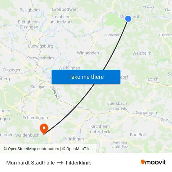 Murrhardt Stadthalle to Filderklinik map