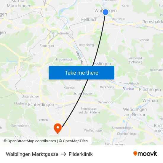 Waiblingen Marktgasse to Filderklinik map