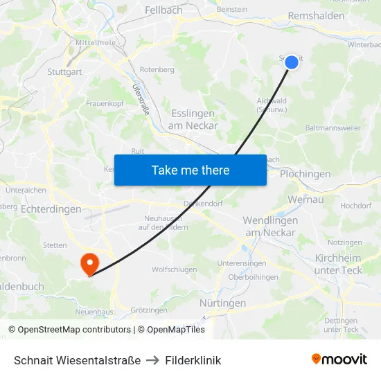 Schnait Wiesentalstraße to Filderklinik map