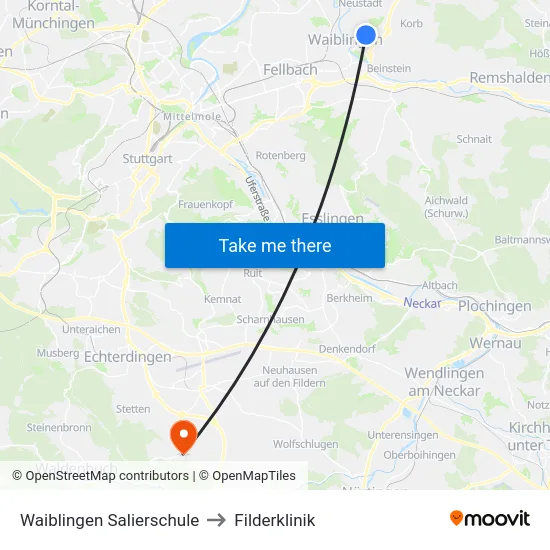 Waiblingen Salierschule to Filderklinik map