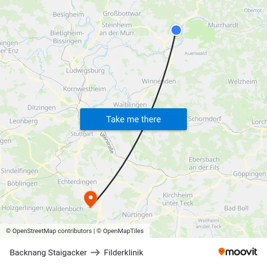 Backnang Staigacker to Filderklinik map