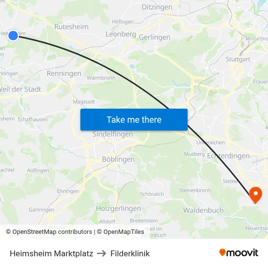 Heimsheim Marktplatz to Filderklinik map