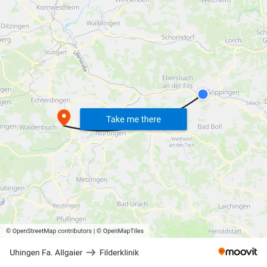 Uhingen Fa. Allgaier to Filderklinik map