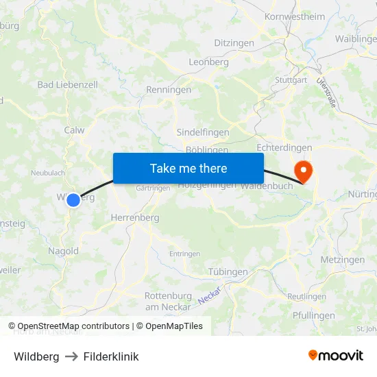 Wildberg to Filderklinik map