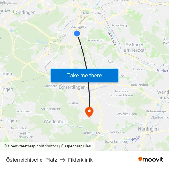 Österreichischer Platz to Filderklinik map