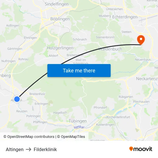 Altingen to Filderklinik map