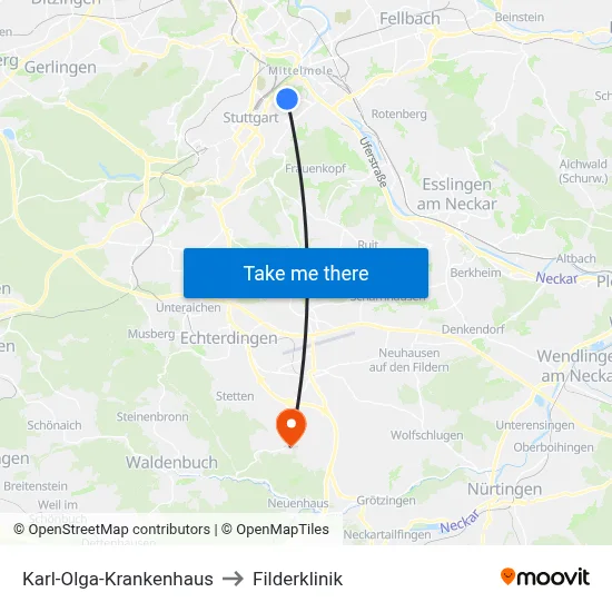 Karl-Olga-Krankenhaus to Filderklinik map