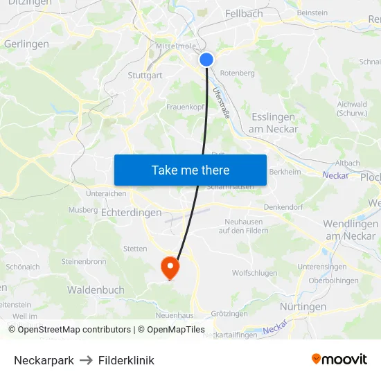 Neckarpark to Filderklinik map