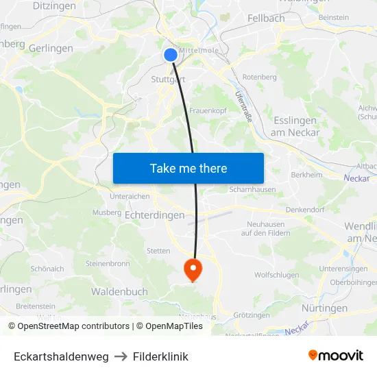 Eckartshaldenweg to Filderklinik map
