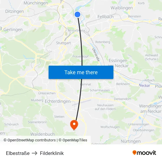 Elbestraße to Filderklinik map
