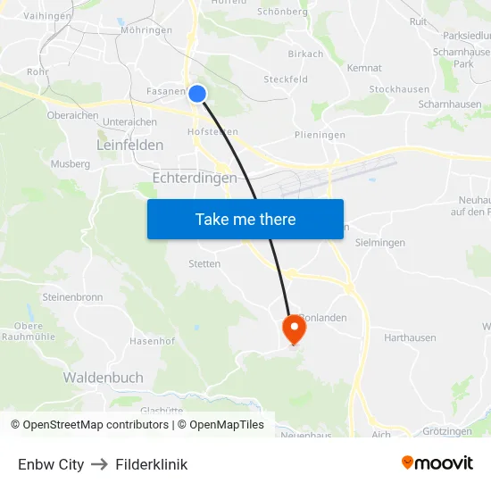 Enbw City to Filderklinik map