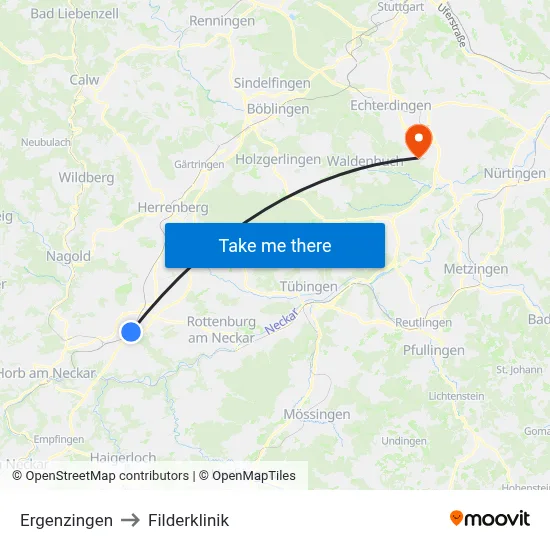 Ergenzingen to Filderklinik map