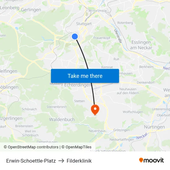 Erwin-Schoettle-Platz to Filderklinik map