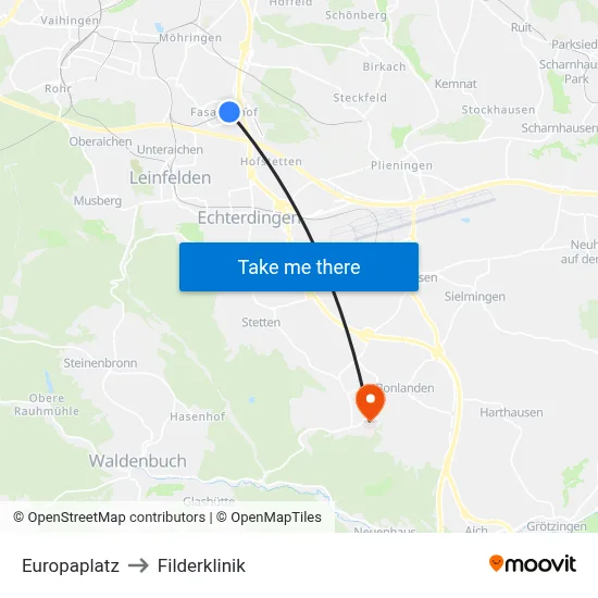Europaplatz to Filderklinik map