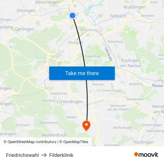 Friedrichswahl to Filderklinik map