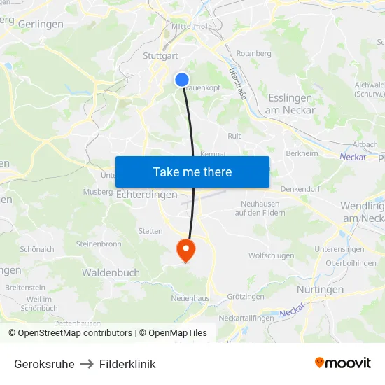 Geroksruhe to Filderklinik map