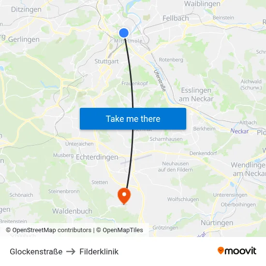 Glockenstraße to Filderklinik map