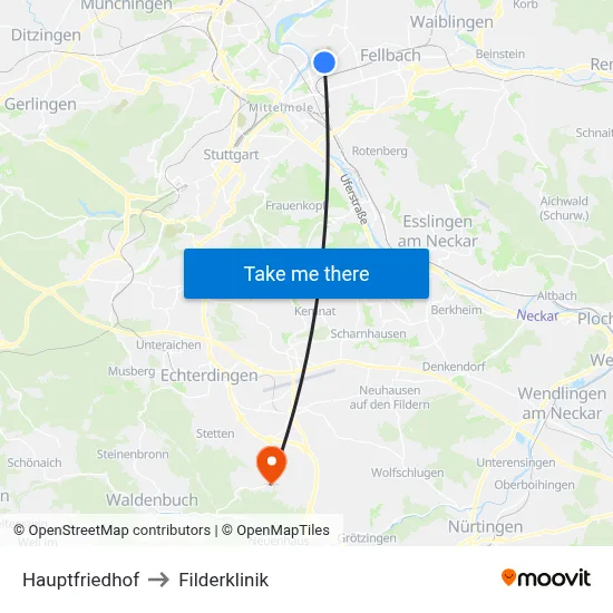 Hauptfriedhof to Filderklinik map