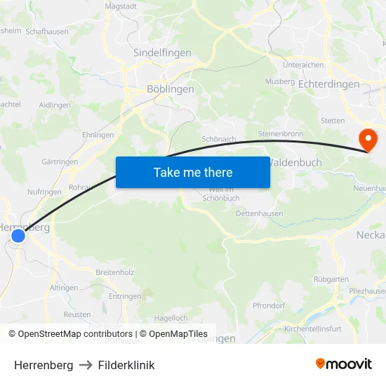 Herrenberg to Filderklinik map