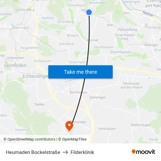 Heumaden Bockelstraße to Filderklinik map