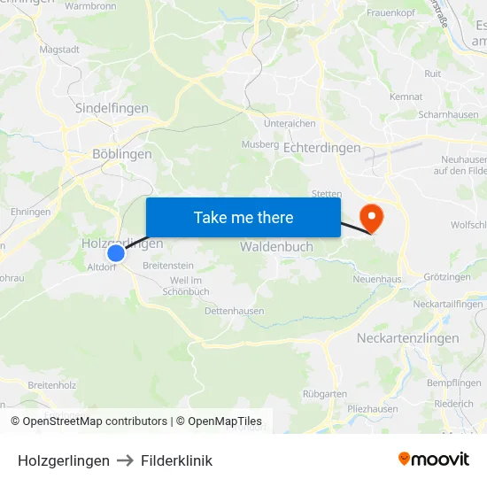 Holzgerlingen to Filderklinik map