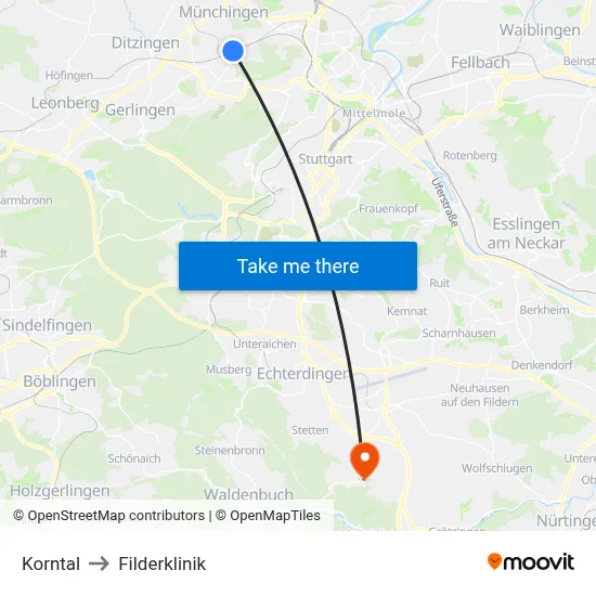 Korntal to Filderklinik map