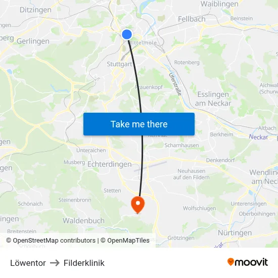 Löwentor to Filderklinik map