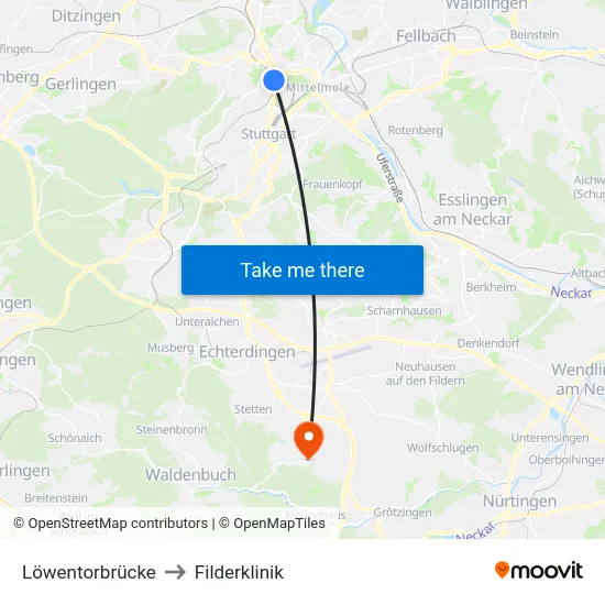 Löwentorbrücke to Filderklinik map