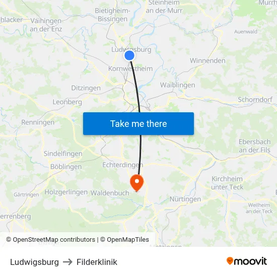 Ludwigsburg to Filderklinik map
