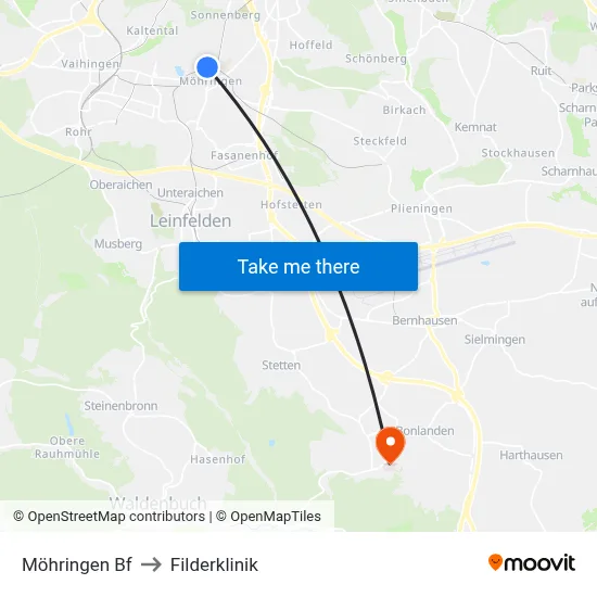 Möhringen Bf to Filderklinik map