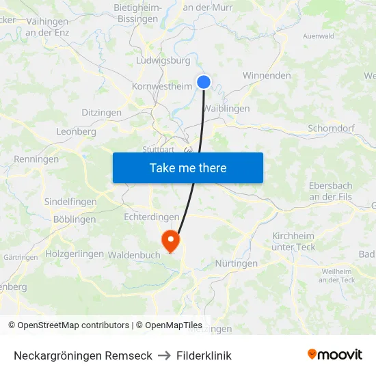 Neckargröningen Remseck to Filderklinik map