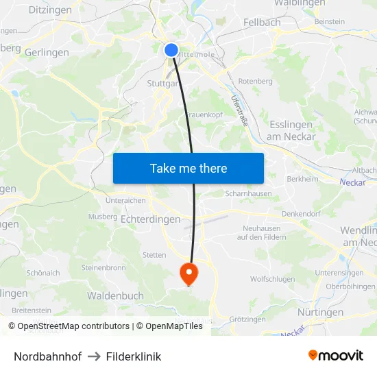 Nordbahnhof to Filderklinik map