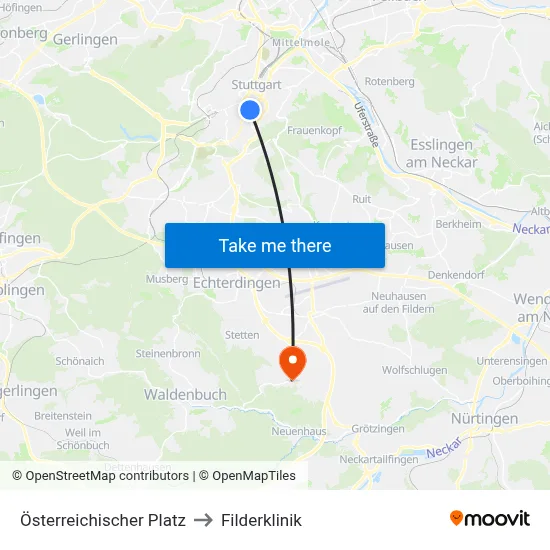 Österreichischer Platz to Filderklinik map