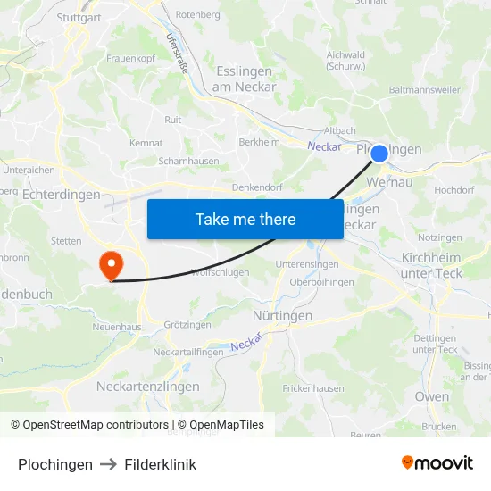 Plochingen to Filderklinik map